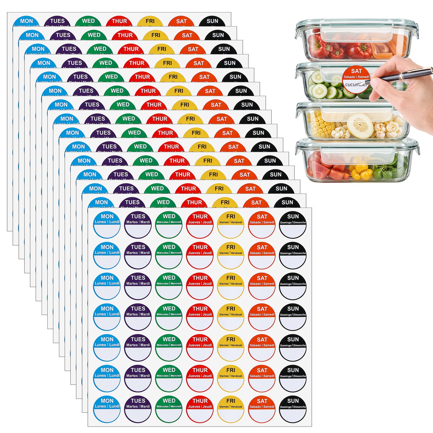Yuanchu Food Labels Stickers 7 Day of The Week, Removable Day Label Peel Tab for Food Container Kitchen Freezer Date Stickers Restaurant Supplies Week Monthly Planners Meal Prep Accessory(735)