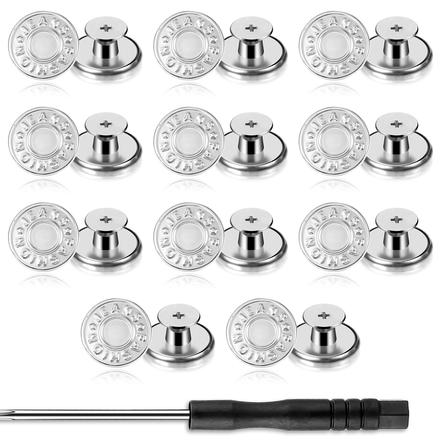Yuanchu 20 Sets Jean Button Pins, 0.64 Inches Reusable Jean Buttons for Loose Jeans Clothes Pant Waist Tightener to Make Smaller No Sew Pants Button Replacement with A Screwdriver Instant Replacement