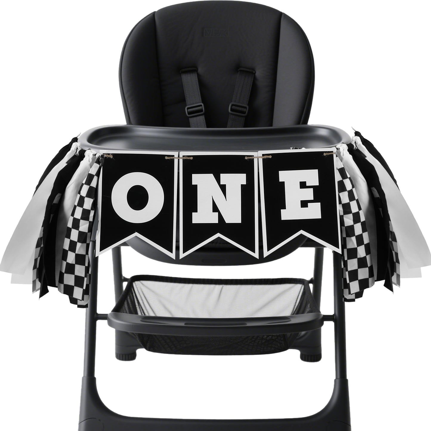 XLIUAX 1st Birthday High Chair Banner, Black White Race Car Birthday Banners, One Highchair Banner Tassel, First Birthdays Photo Prop Boy Racing Theme Decoration