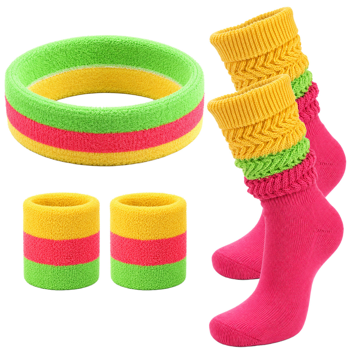 GEEHUA Neon Accessories Set, 80s Sweatband Wristband and Socks