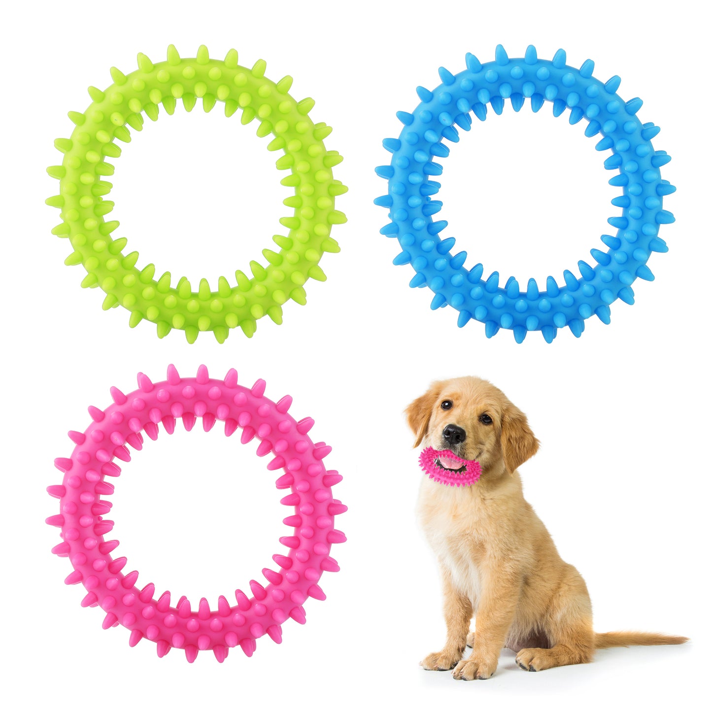 cobee Puppy Teething Chew Toys, 3 Pieces 360° Clean Pet Teeth and Soothe Itching Small Dog Puppy Toy Ring Rubber Dog Chew Toy Oral Health Puppy Interactive Chew Toy