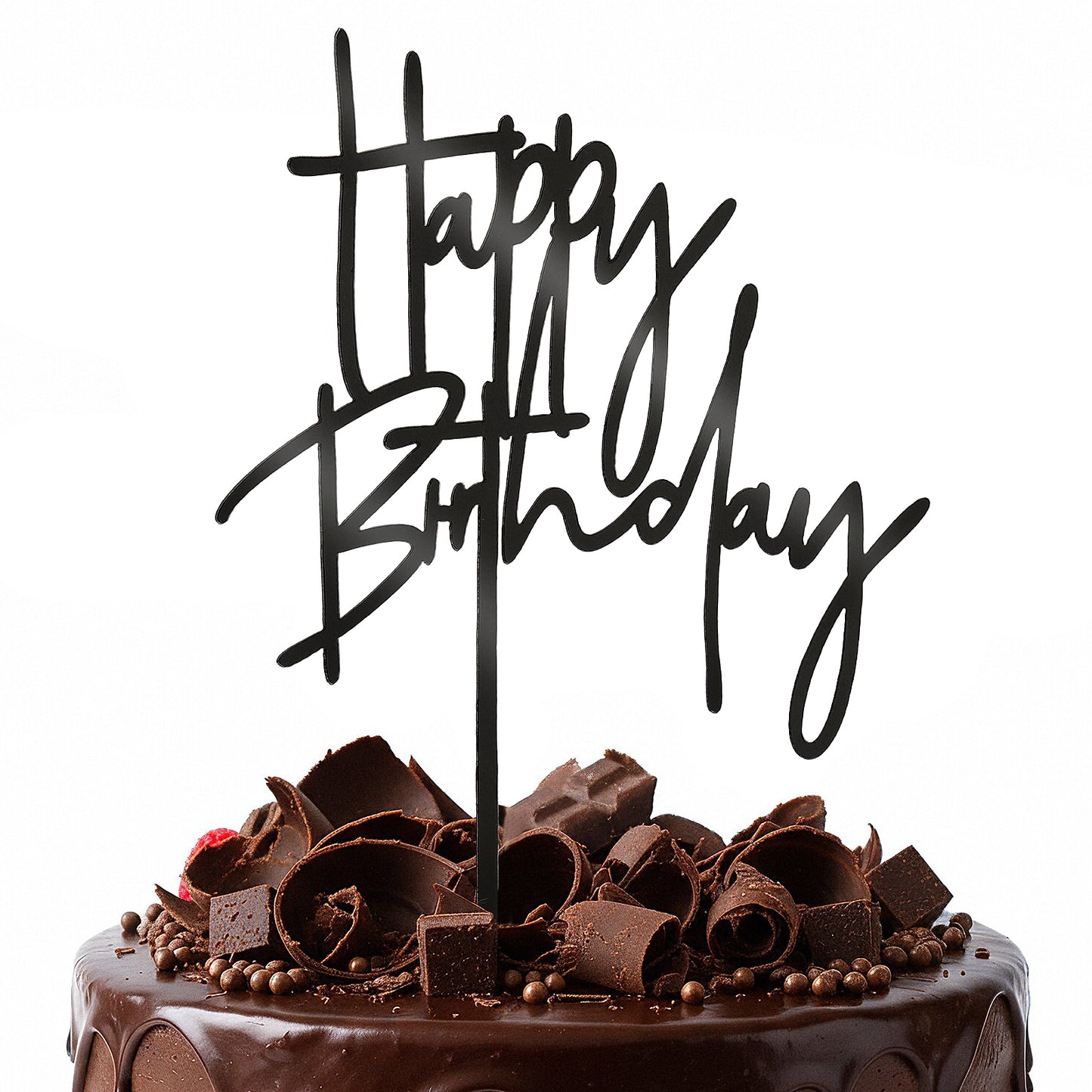 XLIUAX Happy Birthday Cake Toppers, Birthday Cake Toppers Acrylic Cakes Topper 5.5 × 4 In Cakes Sign Decorative Topper for Party Dessert Party Decorations Supplies Keepsake for Family Friends(Black)