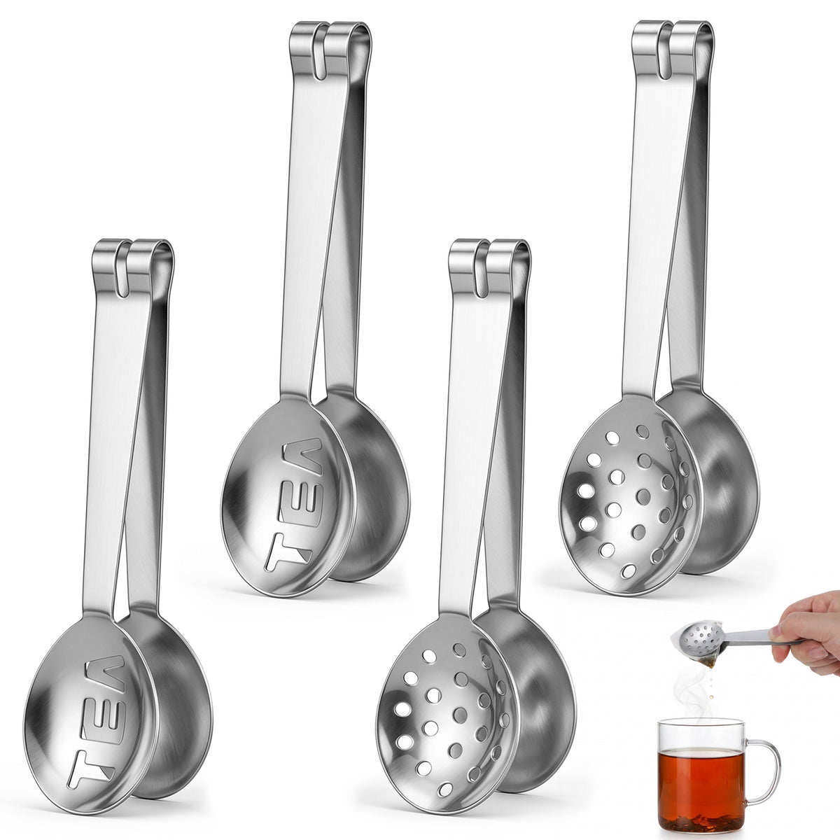 SULIKJHUI Tea Bag Squeezer, 4 Pcs Stainless Steel Sugar Cube Tongs