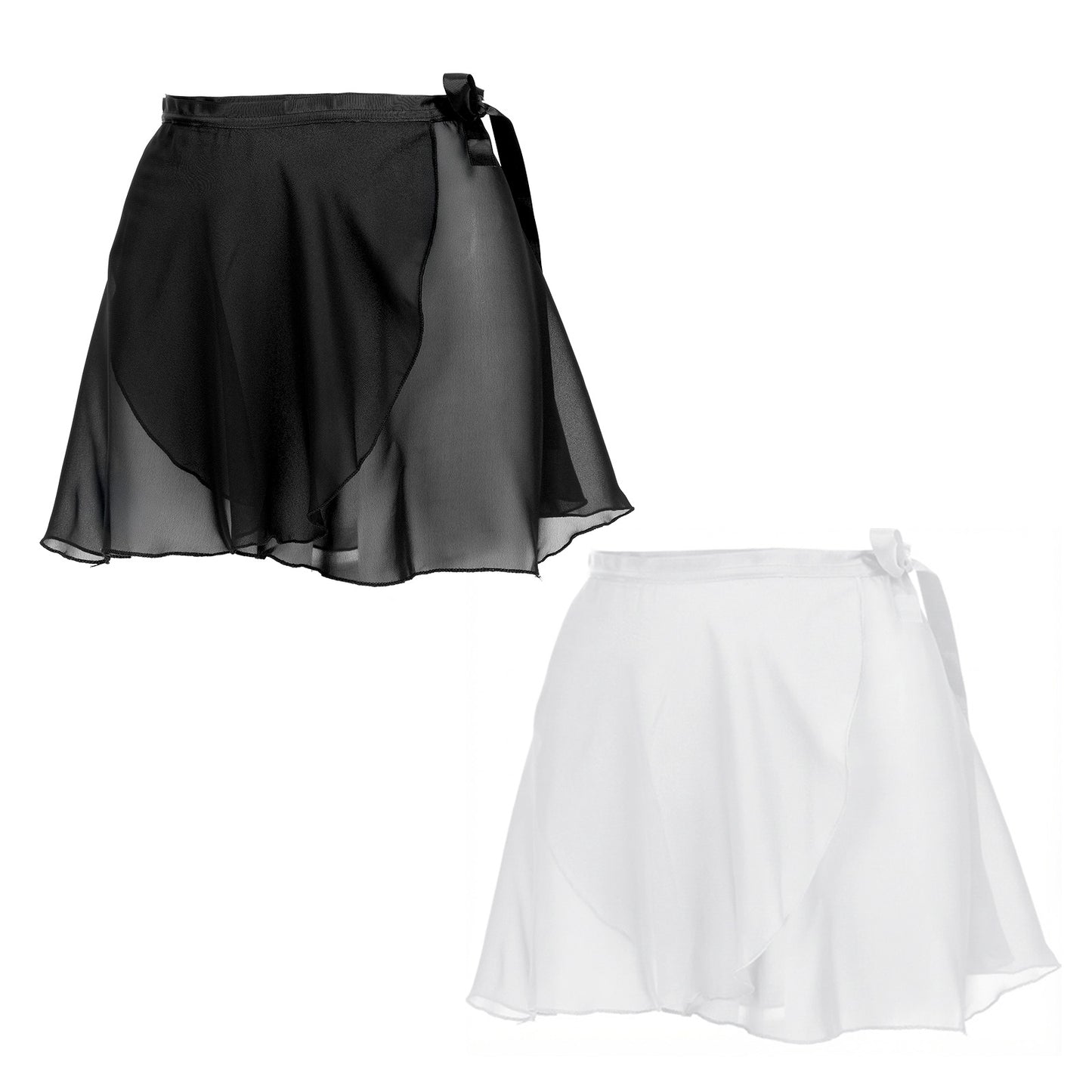 XLIUAX 2Pcs White and Black Ballet Wrap Skirt with Ties, Chiffon Dance Wrap Skirt for Girls Women Gymnastics Ballet