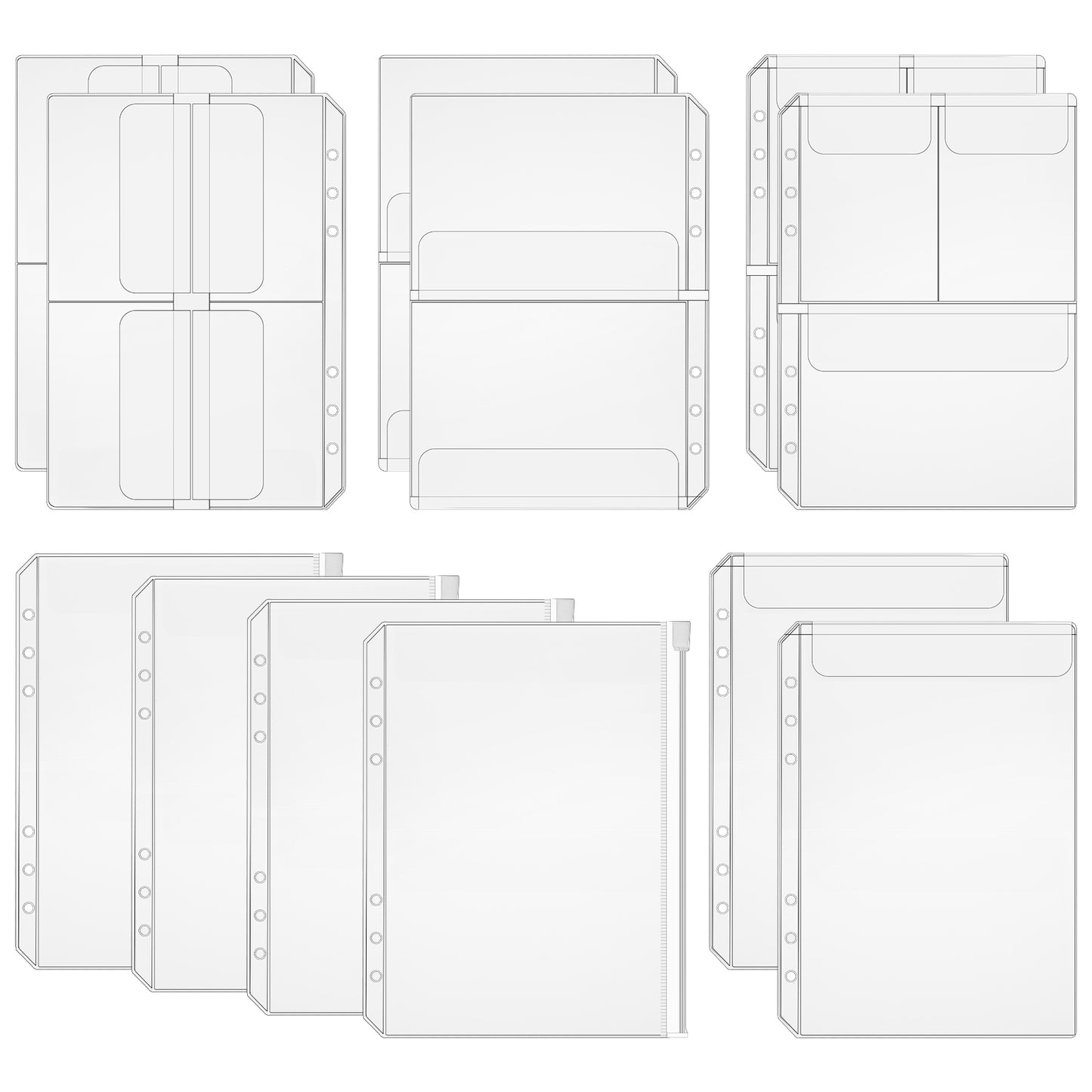 DOPENSPI 12 Pcs A5 Plastic Binder Pocket,6 Holes Photo Sleeves Photocard Protector Waterproof Transparent Loose Leaf Bags Envelopes for Budgeting Insert Pouches Photo Document Stamp Die Storage