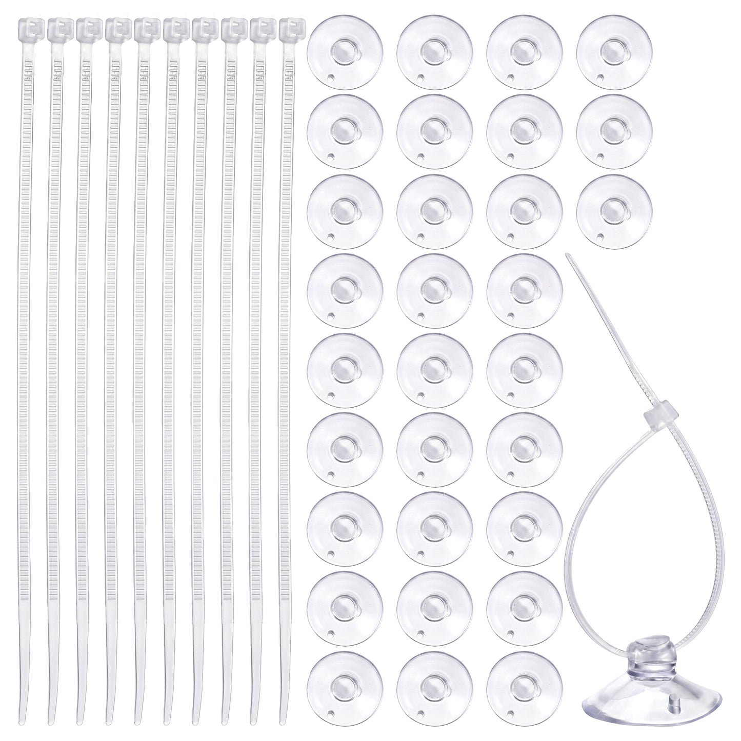 JJUNW 30Pcs Aquarium Suction Cups, Mini Suction Cups with 40 Pcs Zip Ties Clear Fish Tank Suctioncup Without Hooks for Aquarium Fish Tank Decoration Moss Shrimp Nest Reptile Hammocks