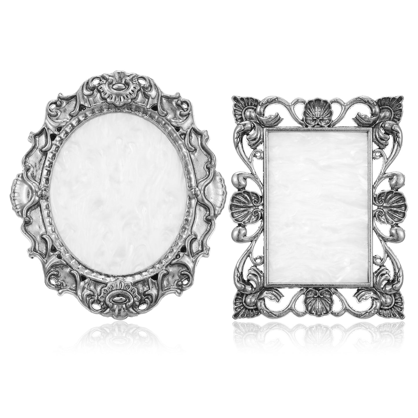 WJIAAA 2Pcs Resin Nail Art Palette with Vintage Metal Frame, Retro Nail Polish Mixing Plate, Cosmetic Display Board for Nail Art and Makeup Blending(Silver)