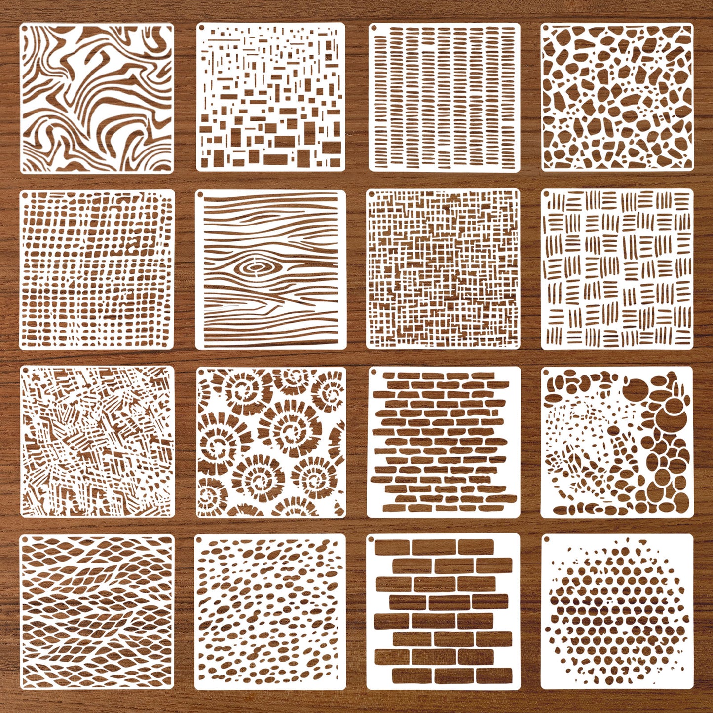 HJZHII 16 Pcs Stencils for Painting, Geometric Painting Stencils, Reusable Layering Stencil Mixed Texture Stencil for Crafts Art Paintings on Wood Furniture Floor Card Canvas