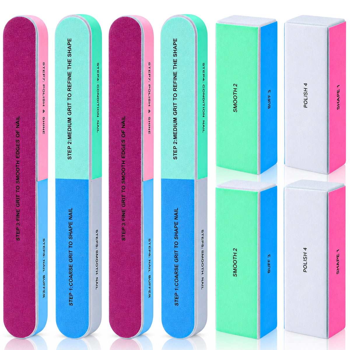 8 Pcs Nail Buffer, 4-in-1/7-Sided Sponge Files for Nails