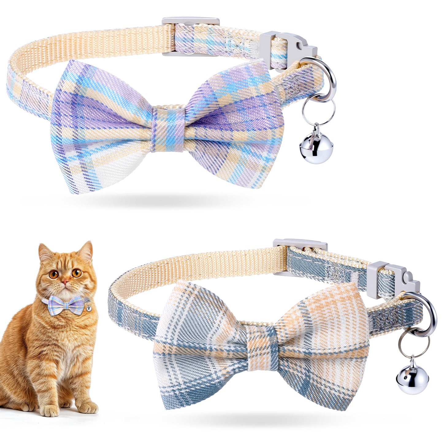 TIESOME 2Pcs Breakaway Cat Collar with Bow Tie & Bel, Adjustable Safety Bowtie Collar for Kitten Puppy Small Pets