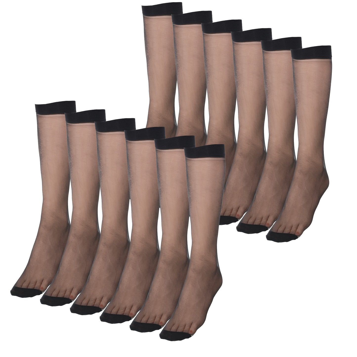 LIQWEI 6 Pairs Black Knee High Stockings For Women, Sheer Black Stockings Hose Hosiery Stockings For Women