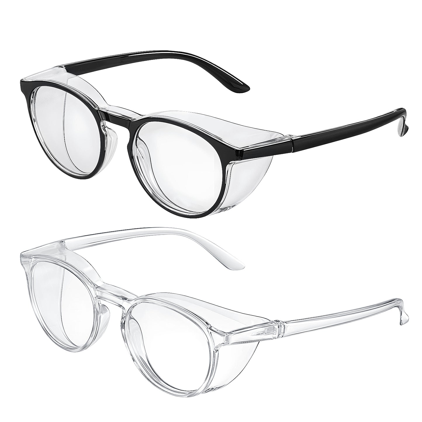 TIESOME 2 Pack Safety Glasses Anti Fog Goggles Protective Eyewear Blue Light Blocking Anti Dust UV Protection Glasses For Men Women(Black + Clear)