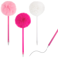 TIESOME 3 Pcs Pom Pom Pen, Fuzzy Pen with Fluffy Ball (8.27 Inch/21cm), Pink Plastic Ballpoint Pens for Women, Girls, Office & School Supplies, Party Favors, Valentine's Day Gifts(Pink+White+Rose Red)