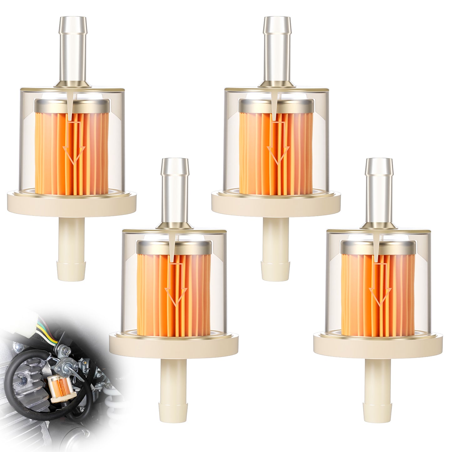 MBAIYO 4Pcs Inline Fuel Filter, Universal Motorcycle Petrol Inline Filter for 1/4" & 5/16" Lawn Mower Small Engine Scooter Garden Equipment