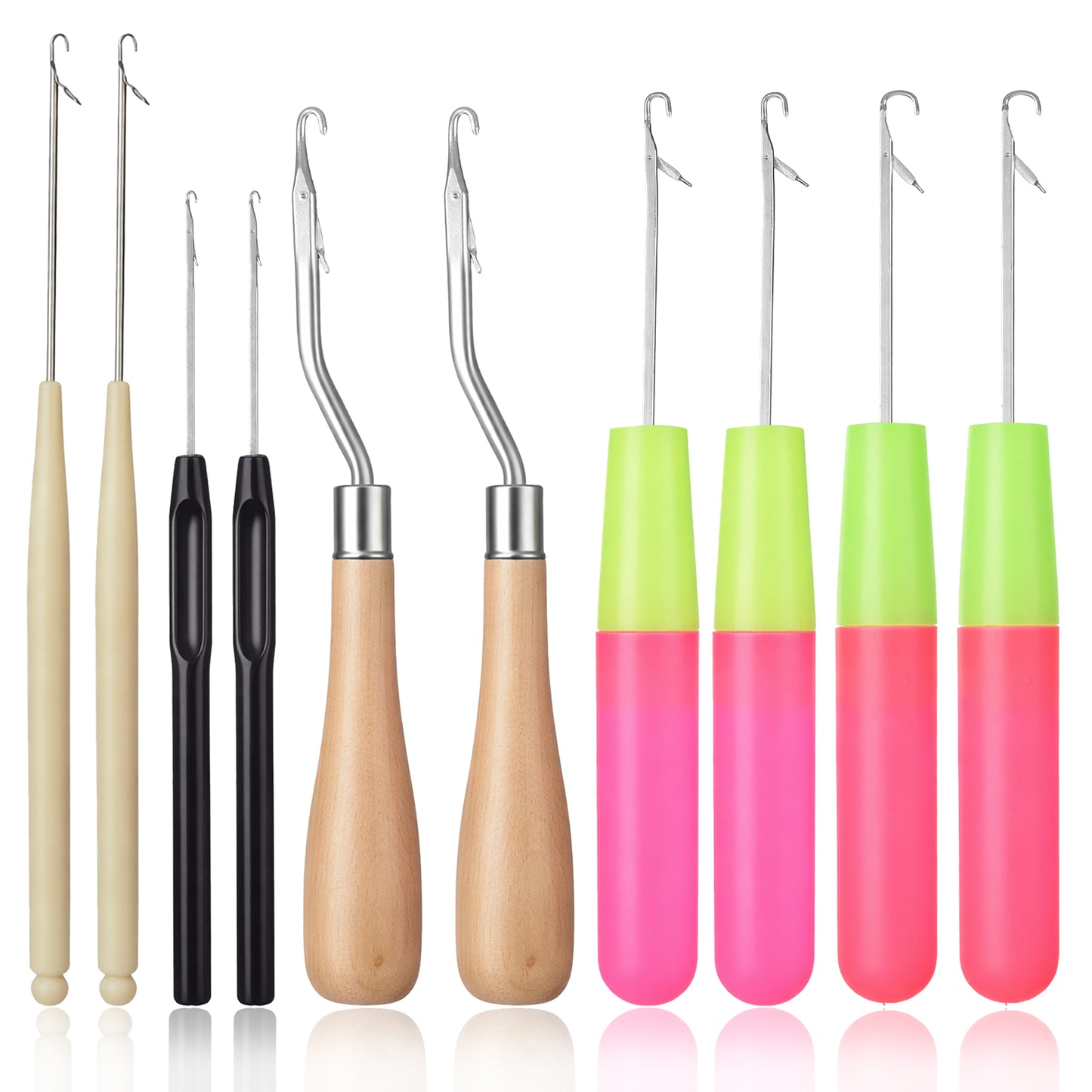 cobee 10 Pcs Crochet Needles Set, Small Bent Crochet Hooks, Hair Crochets Hook for Braid Hair, Dreadlocks, Rug Making, Carpet Crafting & Other DIY Projects