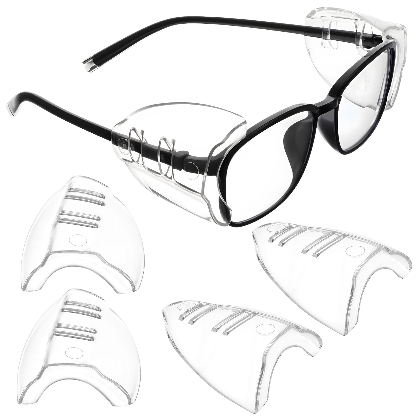 JIYIN 3 Pairs Safety Glasses Side Shields for Prescription Glasses, Flexible Slip On Eye Protection Glasses Side Shields Fits S to L Eyeglasses