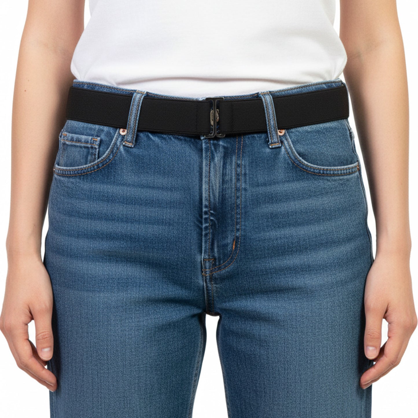 DOPENSPI Invisible Elasticated Belt for Women, Adjustable No Show Stretch Belt with Flat Buckle Waist Belts Elastic Belts Women for Jeans Dresses Pants Trousers
