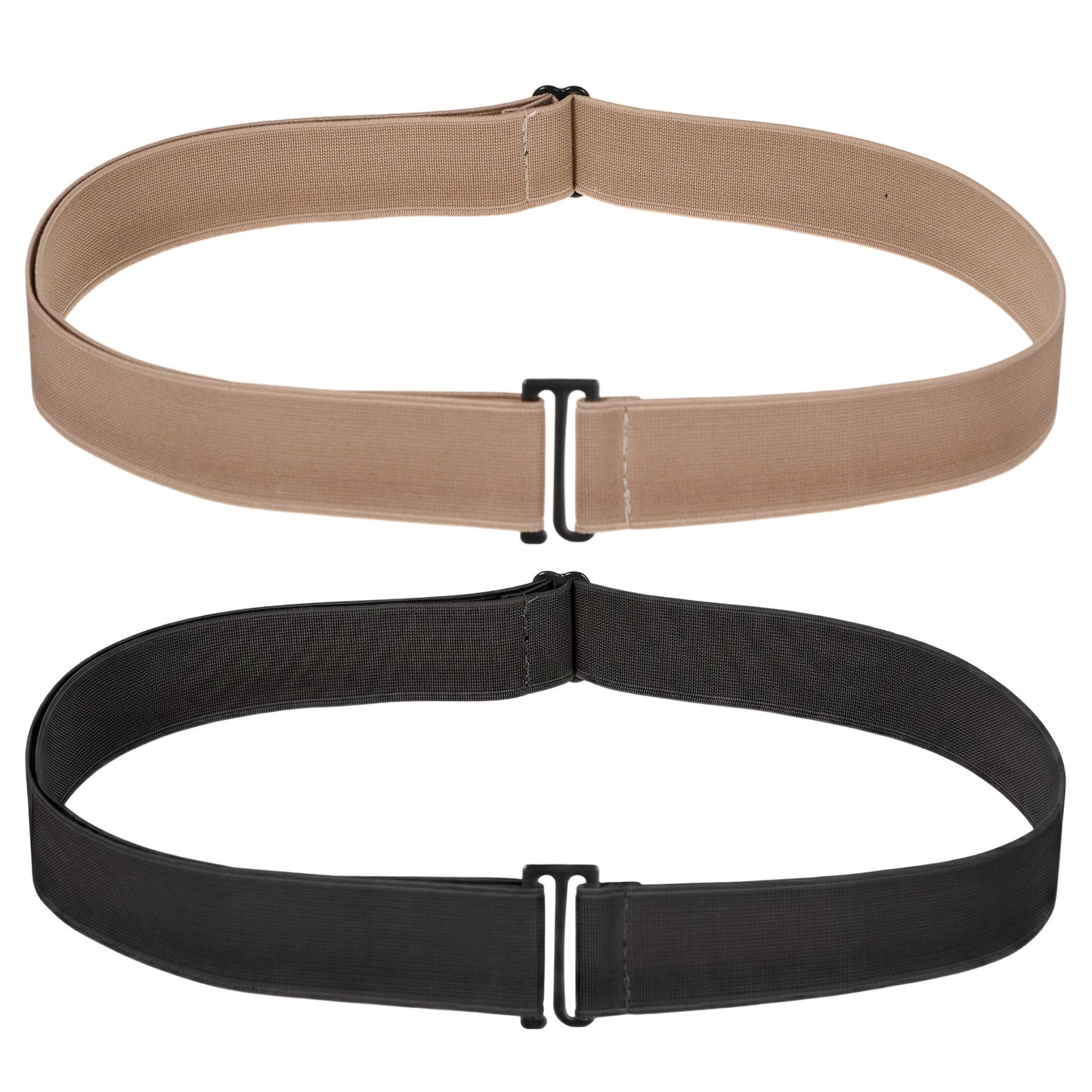 HJZHII 2PCS Women Elastic Stretch Belt, No Show Stretch Belt Adjustable Strap with Flat Buckle Women Elastic Belts Ladies Stretchs Waist for Jeans Pants Dresses(Black, khaki)