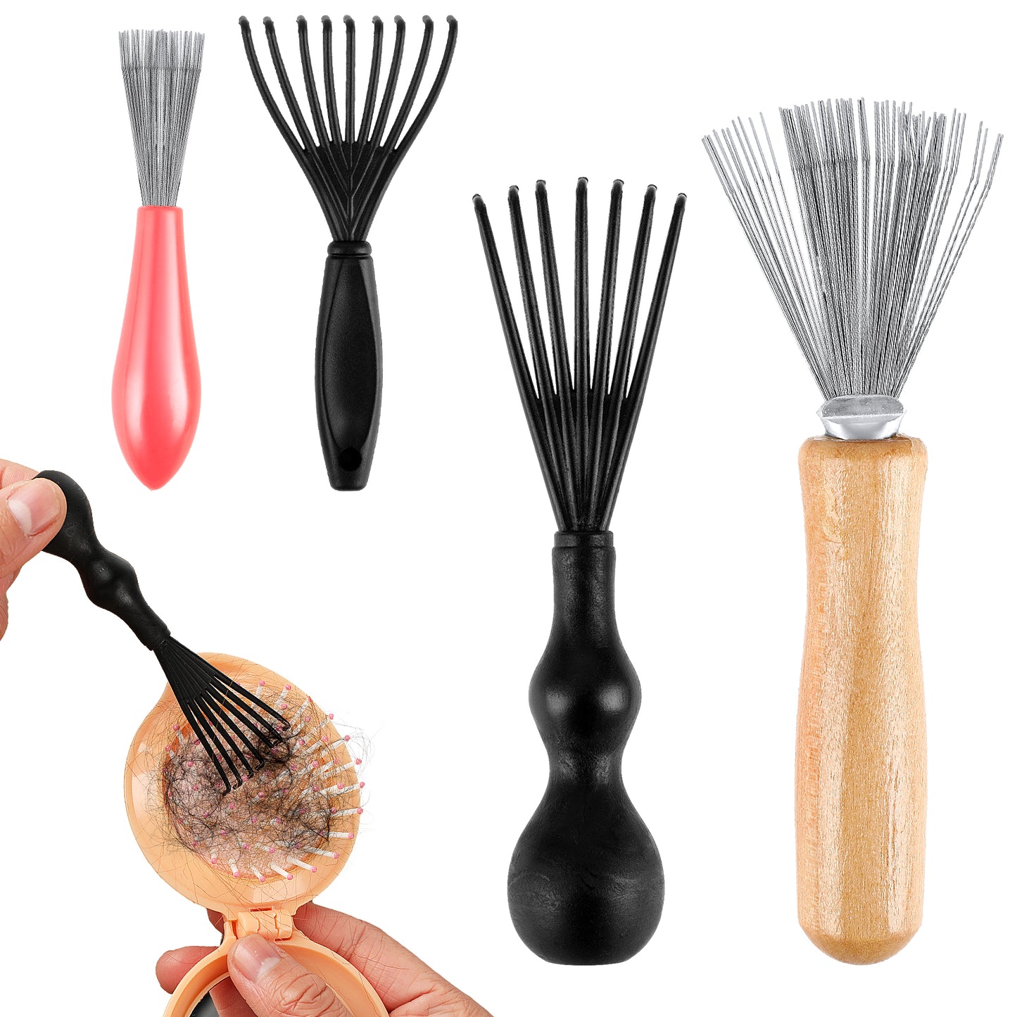 Molain 4 Pack Hair Brush Cleaner Tool Set, Hairbrush Cleaning Claws Rake Comb Cleaner Remover with Ergonomic Handles Quick Remover for Hair Lint from Combs for Home Salon Use