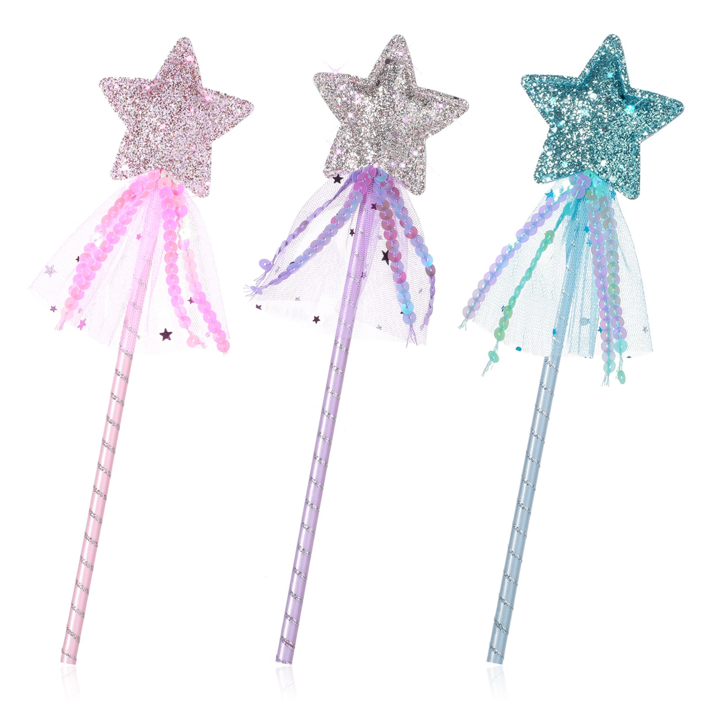 Giantree 3Pcs Princess Star Wand, Glitter Fairy Wands, Magic Wand for Kids Princess Wands for Girls, Star Wand Birthday Gifts for Girls Princess Birthday Party Decorations for Birthday Wedding Cosplay