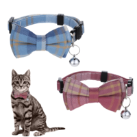 Giantree 2Pcs Cat Collar, Cat Collar with Bells, Cat Bow Tie Kitten Collar with Bell Cat Collars for Girl Cats, Stylish Plaid Patterns with Removable Bowtie Cat Collar for Kitten Puppy, Pets(Style B)