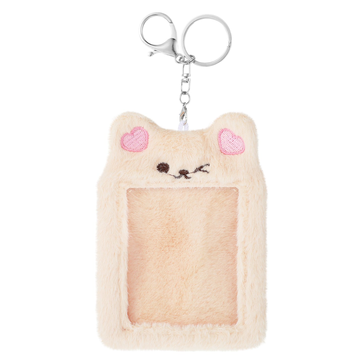 JIEYAO Plush Photocard Holder, Cartoon Bear Card Cover with Keychain Cute Cartoon Plush Photocard Holder Korean Style ID Card Cover Protective Case Card for Women Office and School Supplies