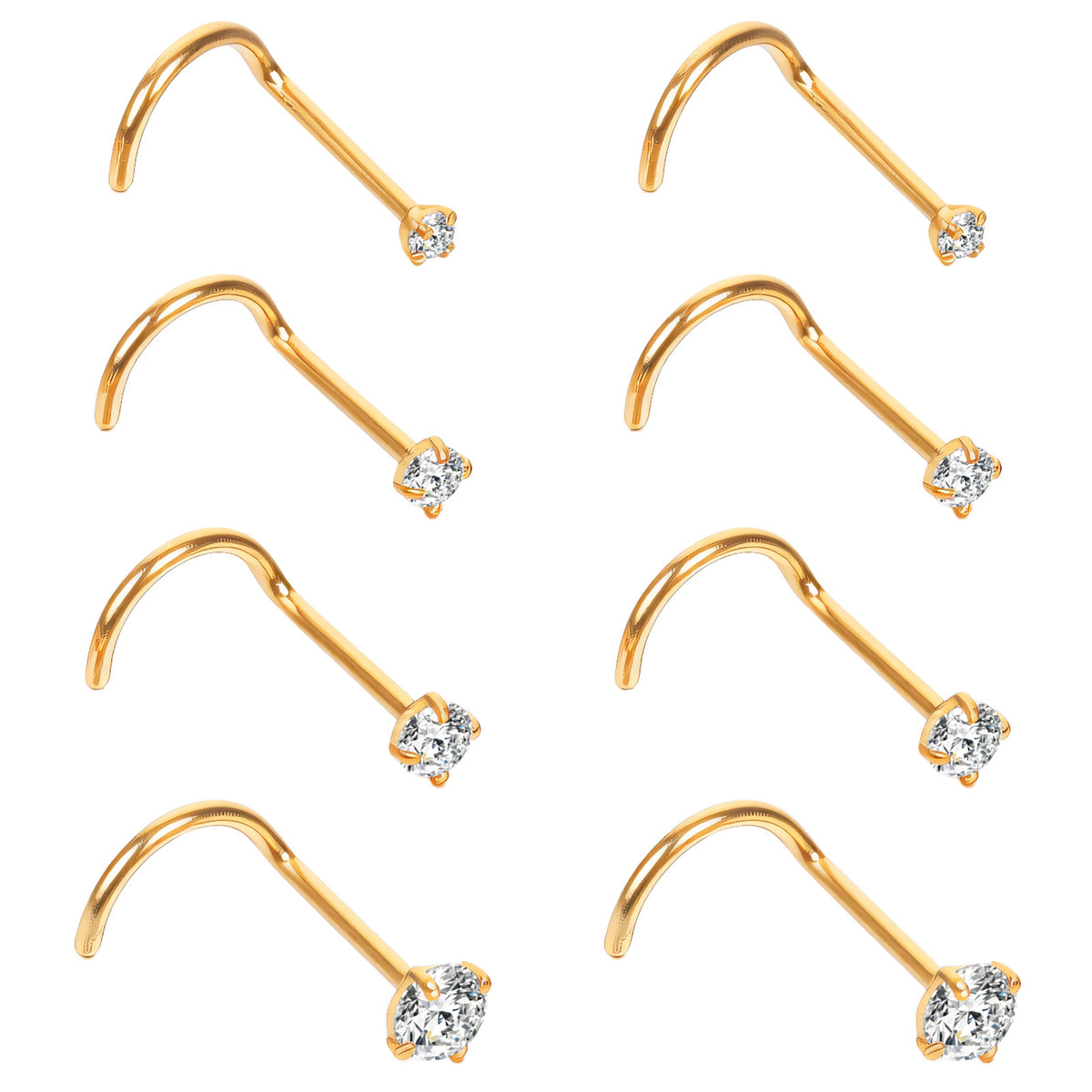 BOHUIZ 8Pcs Nose Piercing Studs, Stainless Steel Nose Screw 20G Corkscrew