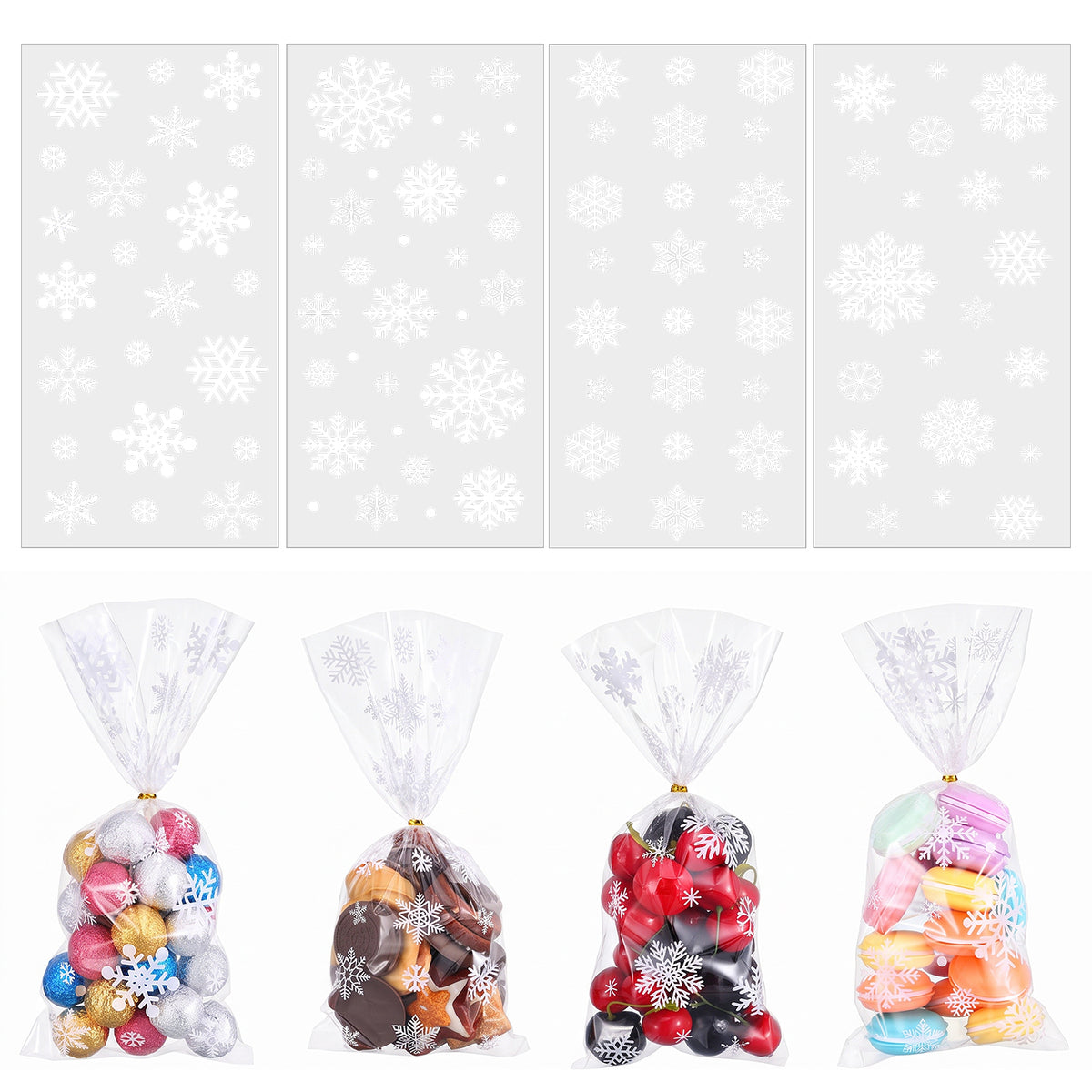 Yuanchu Christmas Treat Bags, 100Pcs Snowflake Treat Bags with Ties