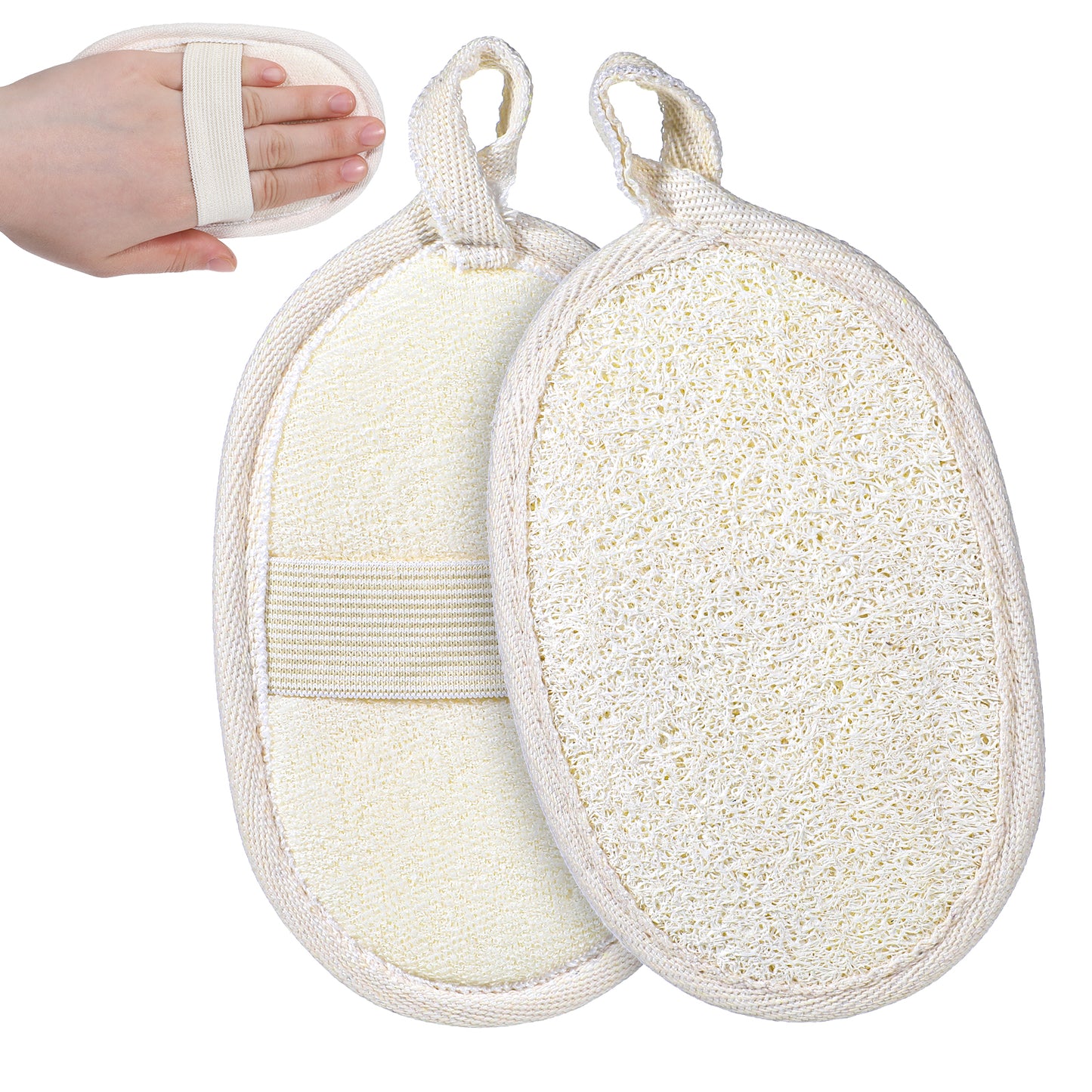 JJUNW 2 Pcs Natural Loofah Sponge Shower, Exfoliating Sponge Loofah Back Scrubber, Body Sponge Face Exfoliator Pad Soft and Skin Friendly for Women and Men Shower(2 Pcs)