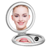 Molain Glitter Compact Mirror for Women, Silver Pocket Makeup Mirror with 1X/2X Magnification, Portable Handheld Mini Travel Mirrors Double-Sided Folding Mirrors for Handbag Purse