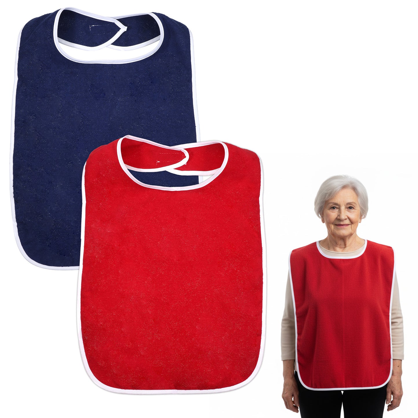 TIESOME 2 Pack Adult Bibs for Men, Reusable Clothing Protectors for Elderly and Disabled, Polyester Eating Bibs, Easy Clean (Burgundy + Navy Blue)