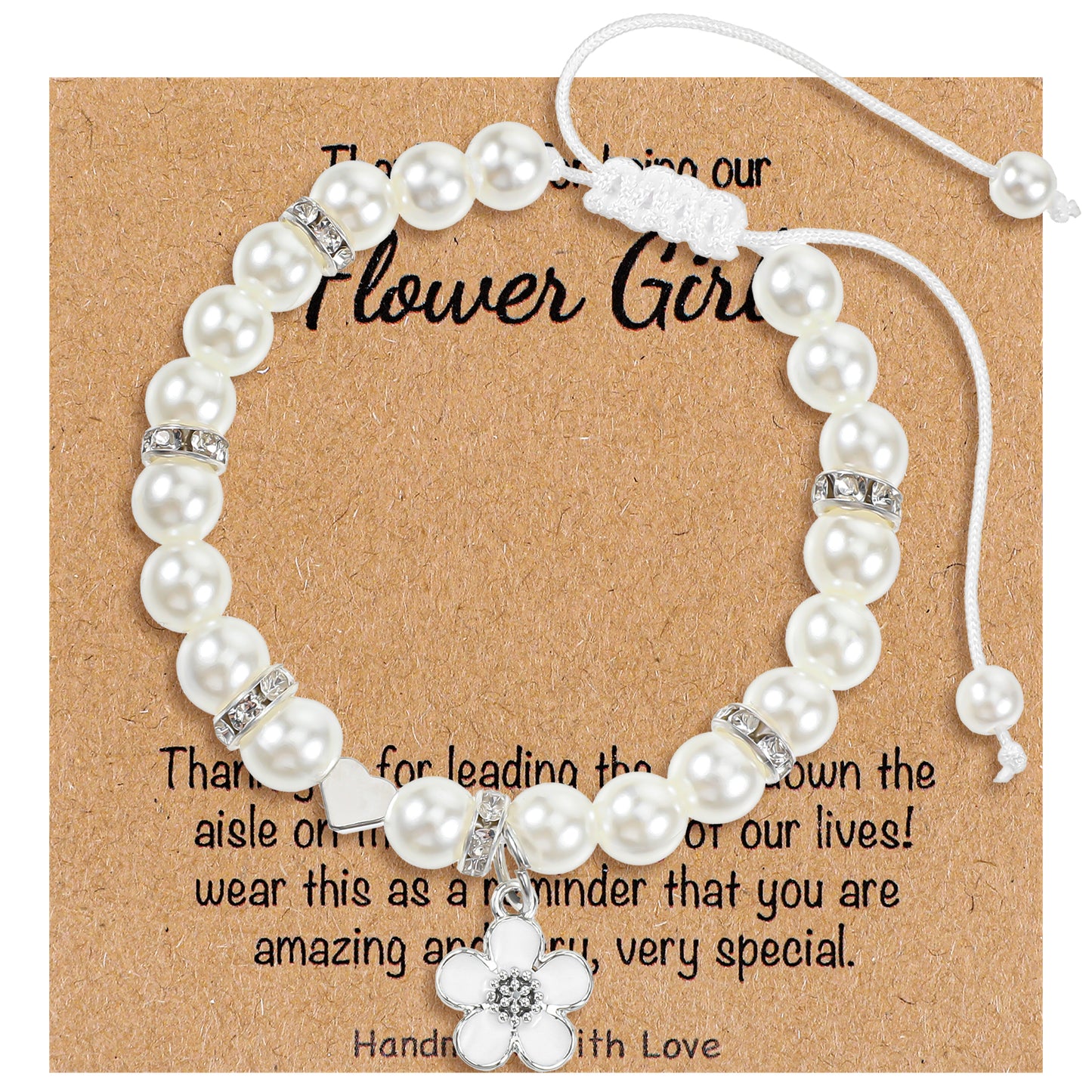 Yuanchu Flower Girl Bracelet, Proposal Shell Beads Bracelet Bridesmaid Dainty Adjustable Flower Girl Gifts Birthday Christmas Wedding Party Gift for Girls Women(B)