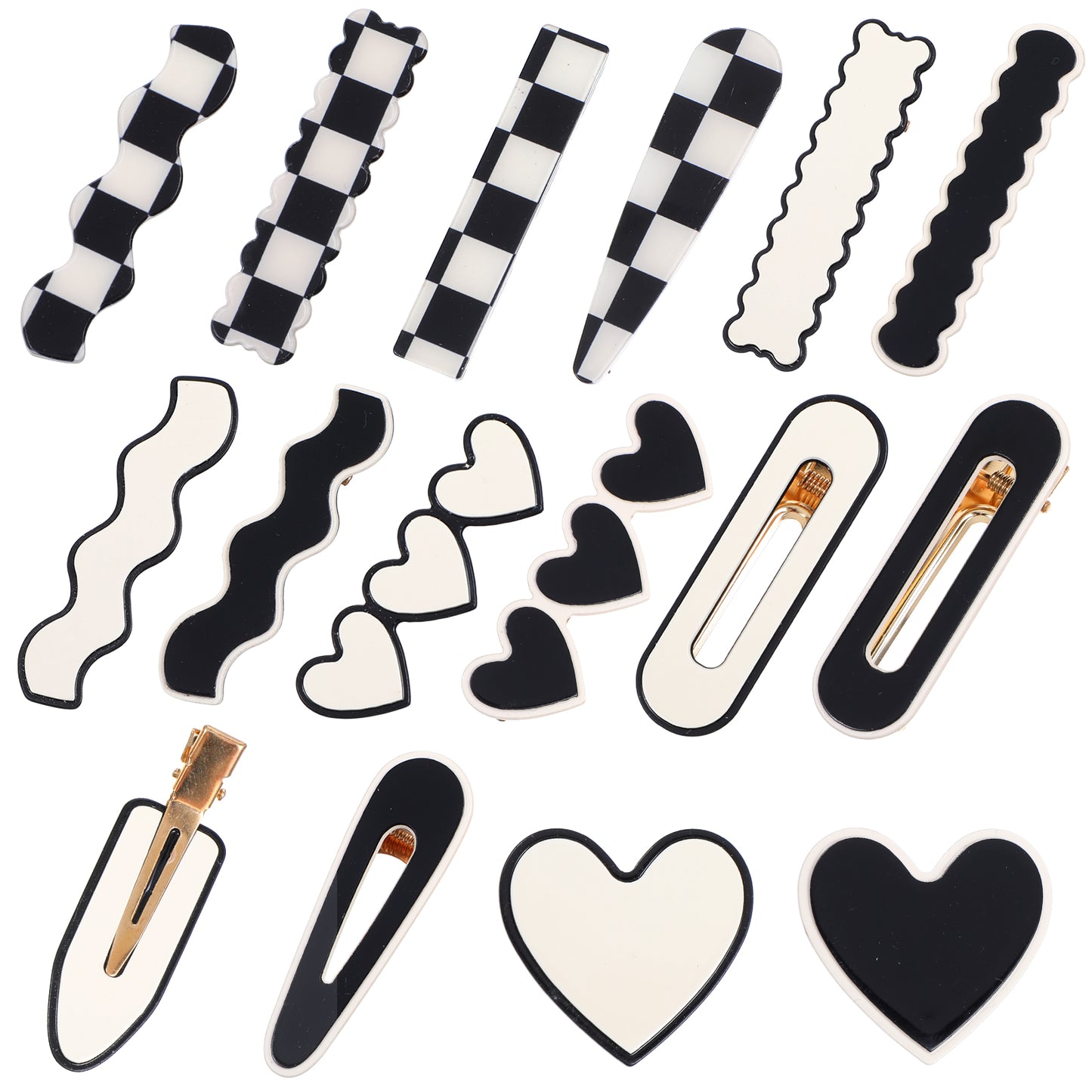 AOZUO 16 PCS Cute Checker Hair Clips, Black White No Bend Duckbill Hairpins Simple Geometric Hair Barrettes Korean Styling Minimalist Hair Accessories Gift for Women Girls