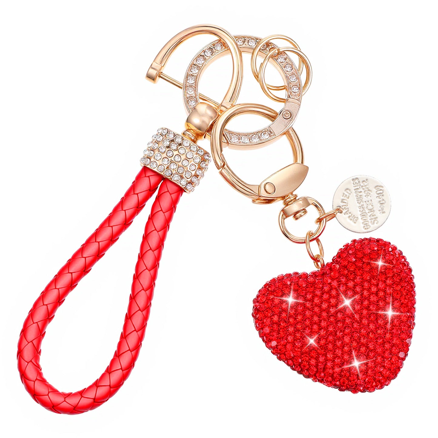 XLIUAX Rhinestone Heart Keychain for Women, Cute Car Keychain Wristlet Accessory for Purse Charm Handbag Backpack(Red)