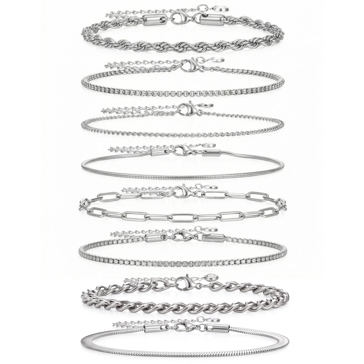 Molain 8Pcs Stainless Steel Chain Bracelets for Men Women