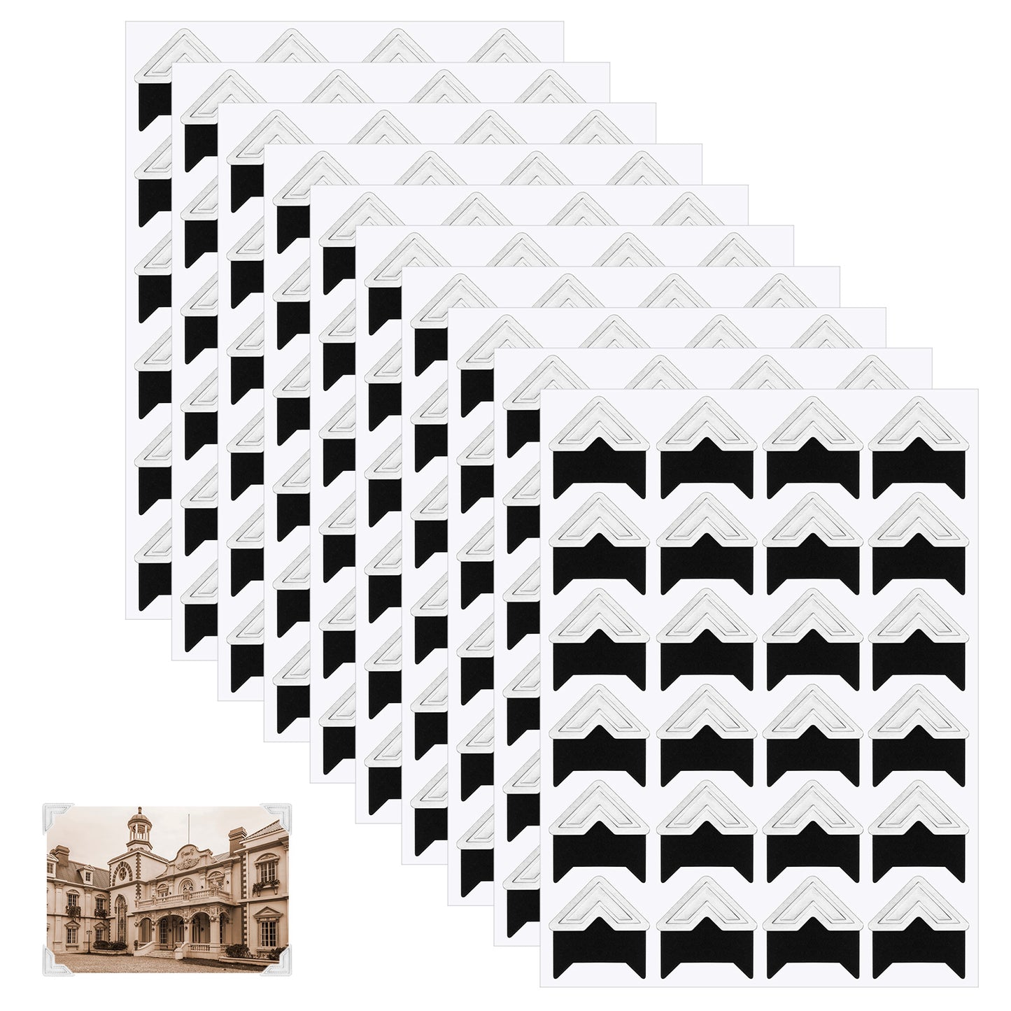GEEHUA 10 Sheets 240 Pieces Photo Corners, Self Adhesive Photo Mounting Corners Rose Silver Corner Stickers for DIY Scrapbook Photo Album Journal(Silver)