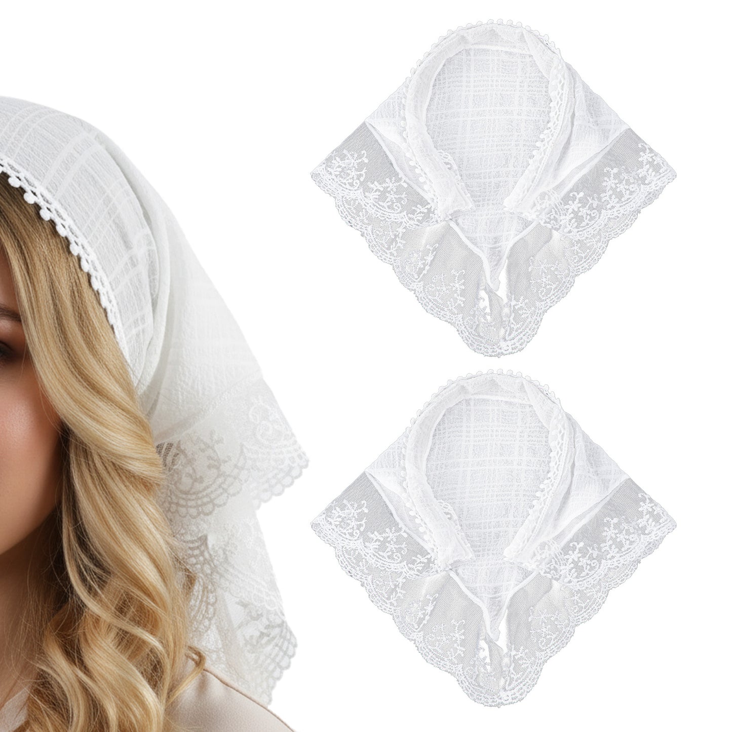 WJIAAA 2 Pack White Bandanas Head Scarf Headband for Women’s Hair,Lace Boho Bandanas, Non-Slip Soft Head Coverings Kerchief Hair Accessories
