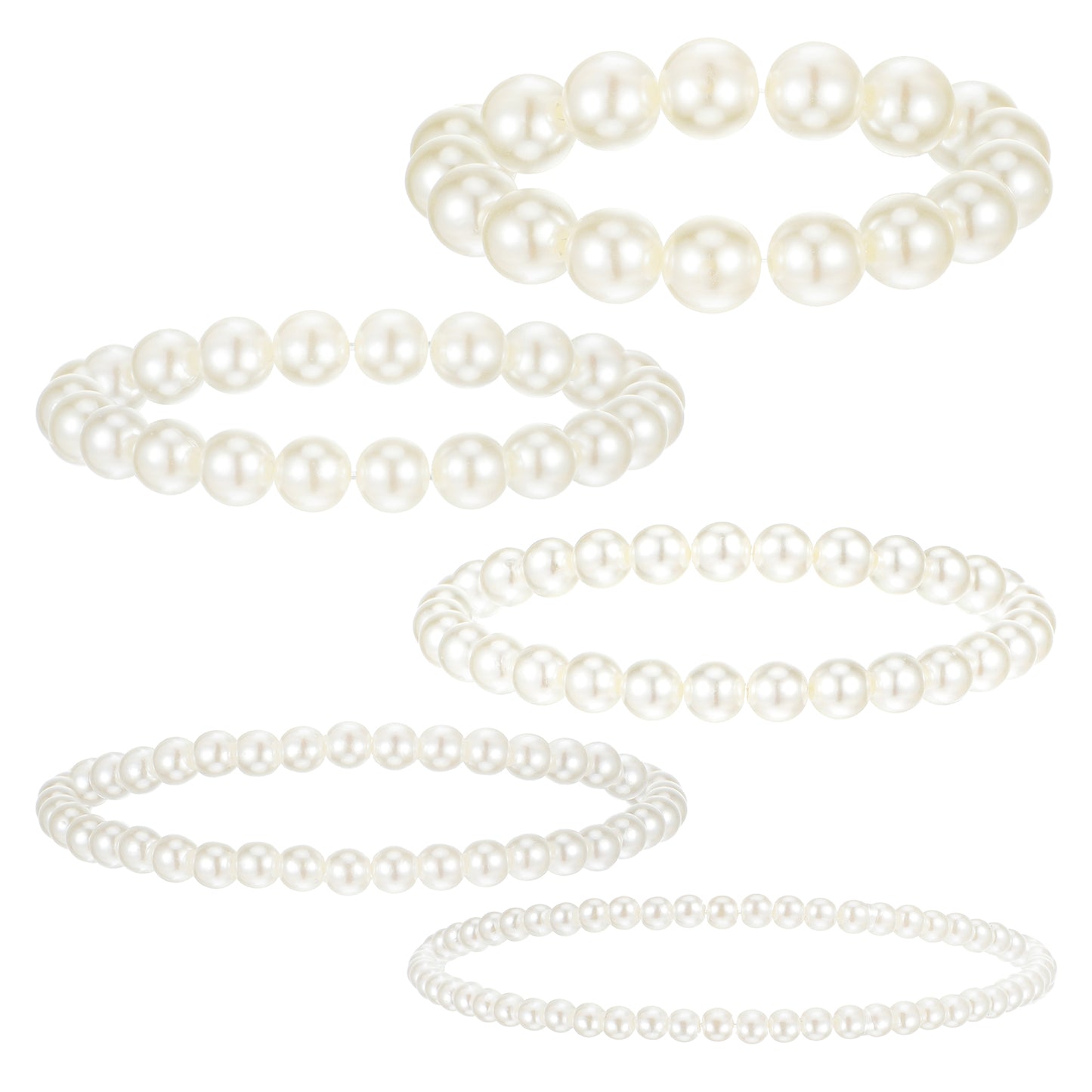 Molain 5 Pcs Pearl Bracelets for Women Stretch Strand Bracelets Pearl Bracelets Bridal Wedding Elastic Bracelets Stackable Faux Pearl Bracelets for Lady Party Jewelry Pearl Beaded Bracelets(Off White)