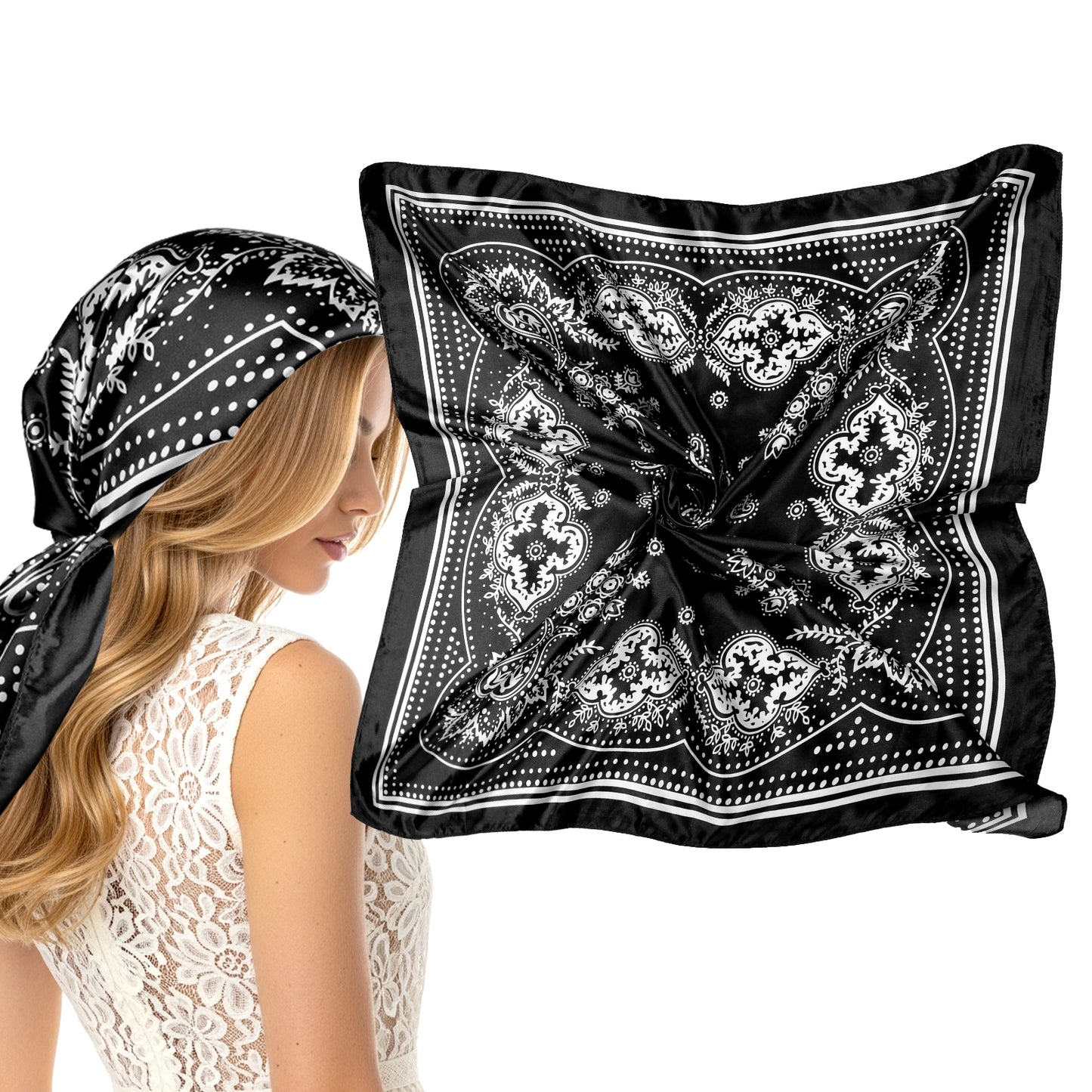 BOHUIZ Women Square Satin Head Scarves Satin Scarf, 35" Large Soft Square Satins Scarf Bandana Scarfs Satins Women's Scarves Neck Headscarf Decoration Headwear Gift for Women