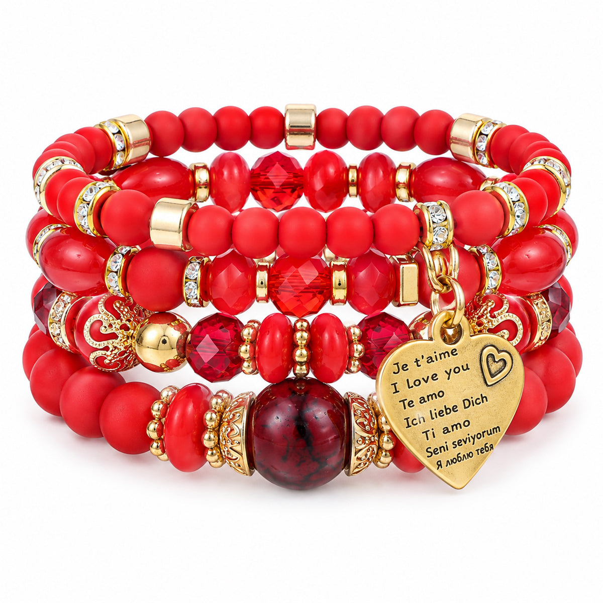 IANFAN 4 Pcs Red Bracelets for Women, Bohemian Stackable Beaded Charms