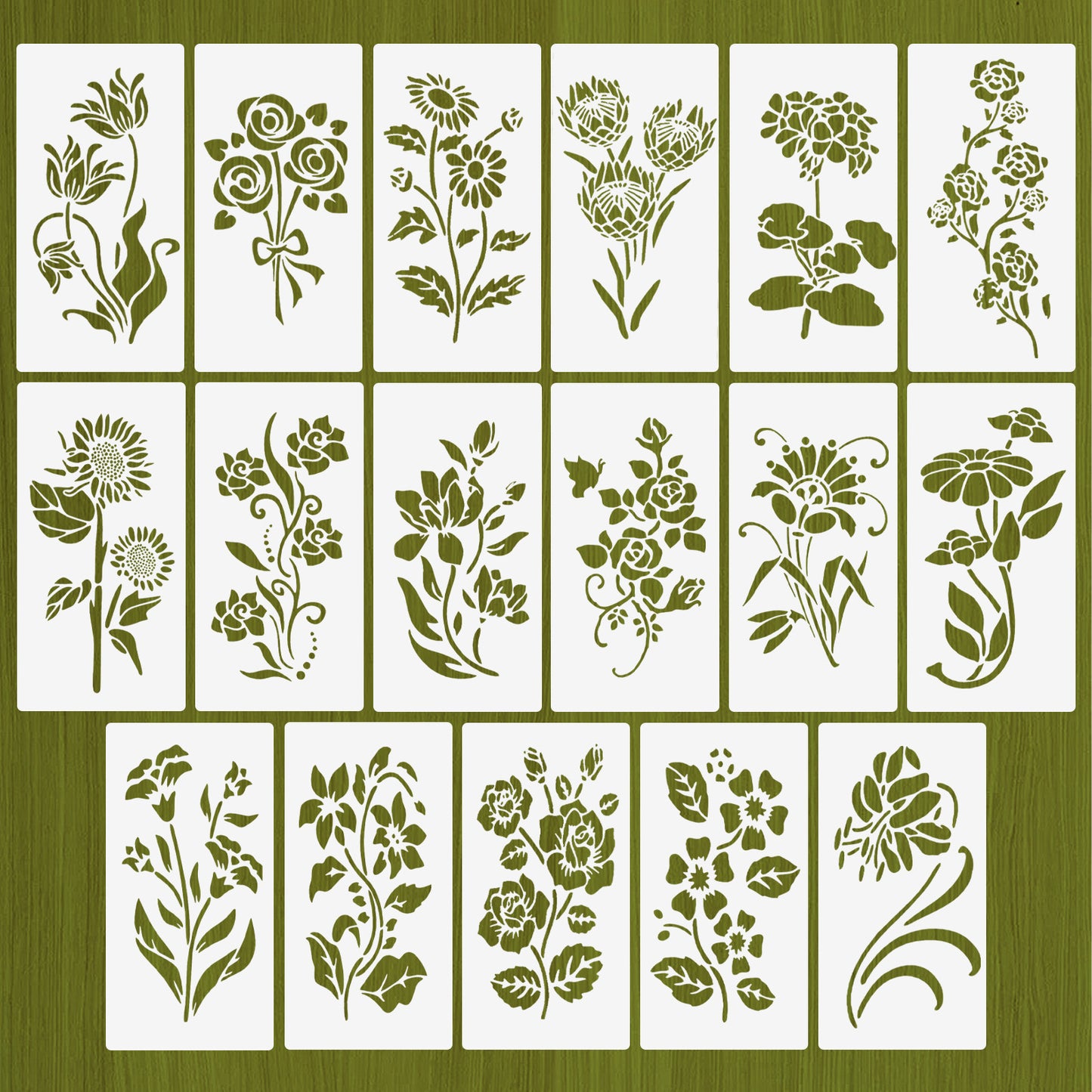 Giantree 17 Pcs Large Flower Vine Stencils for Painting on Wood, Reusable Leaves Flower Stencils DIY Crafts Floral Painting Templates for Wood Fence Yard Wood Wall Home Decorations