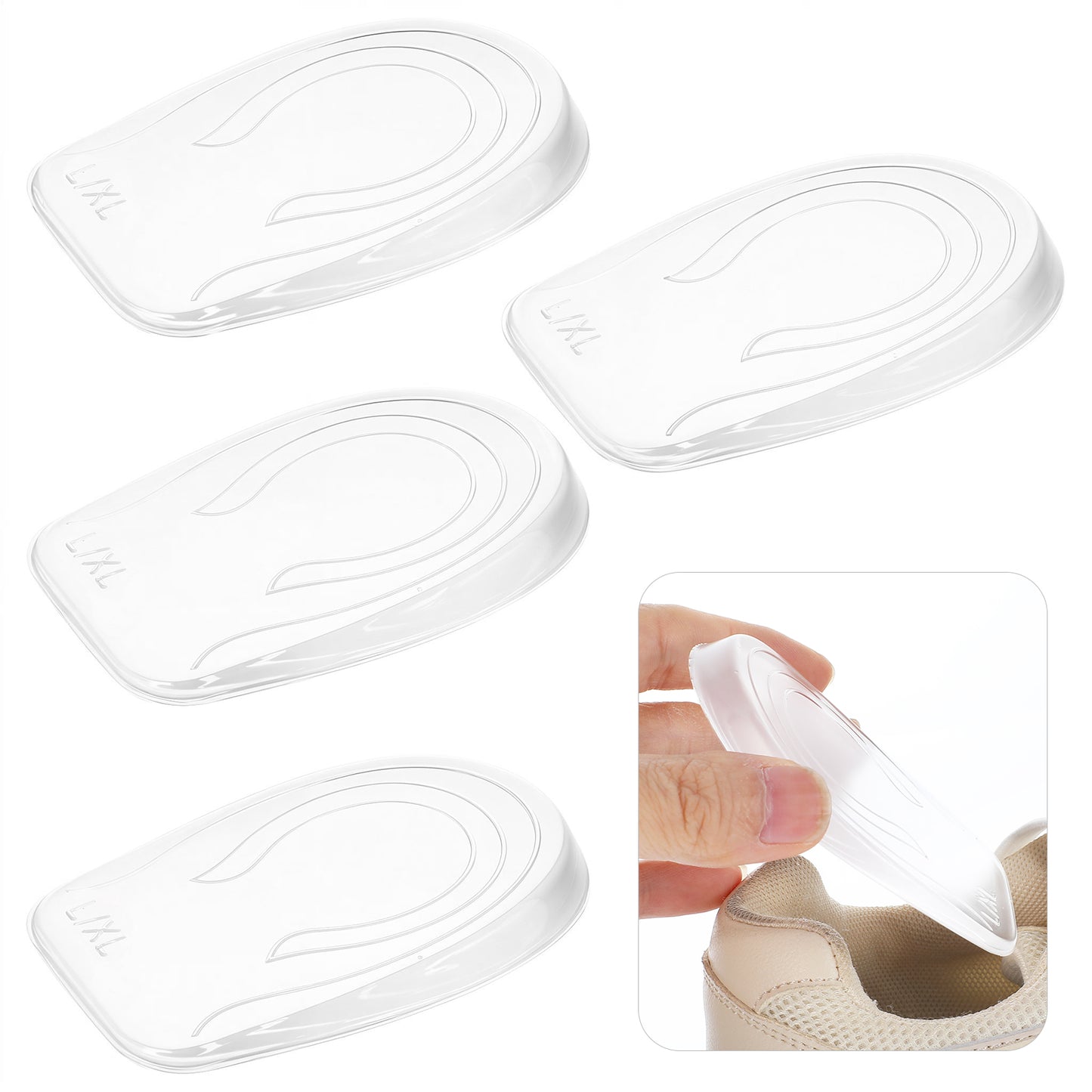 TIESOME 2 Pairs of Transparent Gel Silicone Heel Pads, 1cm/0.39 in Height Increase Insoles for Heel Pain Relief Plantar Support Shock-Absorbing Cushions for Men Women