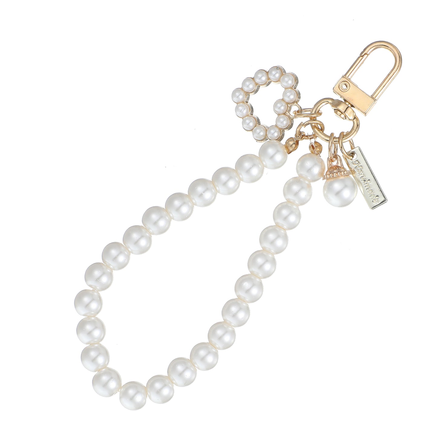 Giantree White Heart Pearl Keychain, Cute Pearl Keychains for Women Bag Charms, Pearl Keychain Wristlet Women's Imitation Pearl Chain, Car Key Chain Key Charm Gifts for Purse Bag Accessories(Heart)