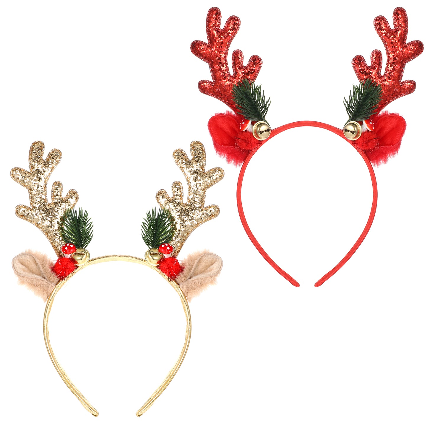 GEEHUA Christmas Headbands, Glitter Christmas Elk Antlers Headband for Women and Girls, Cute Christmas Hair Bands Accessories for Party Gift Christmas Costume Party Accessories(Red)