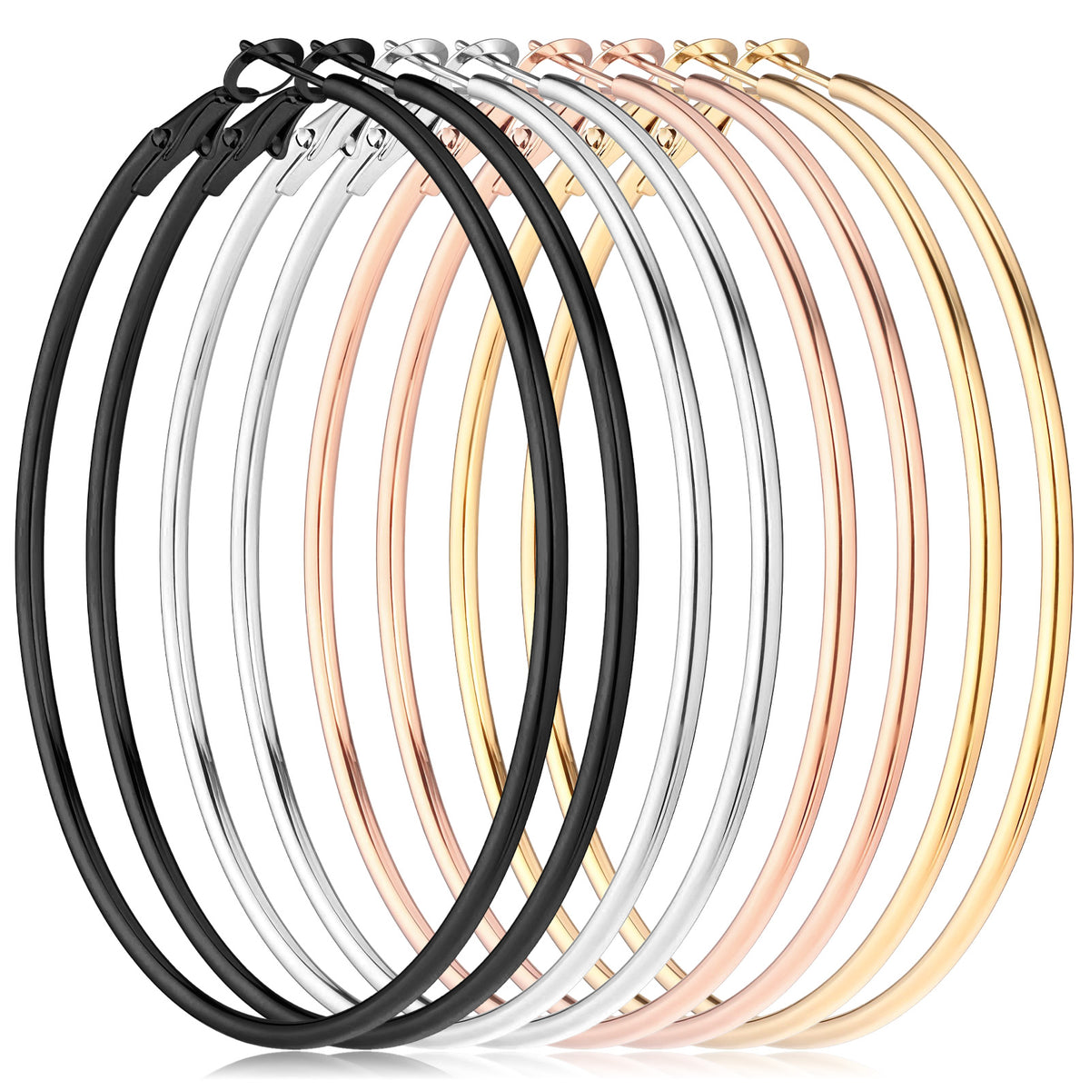 BOHUIZ 4 Pairs Silver Large Hoop Earrings for Woman, Circle Hoop Earrings