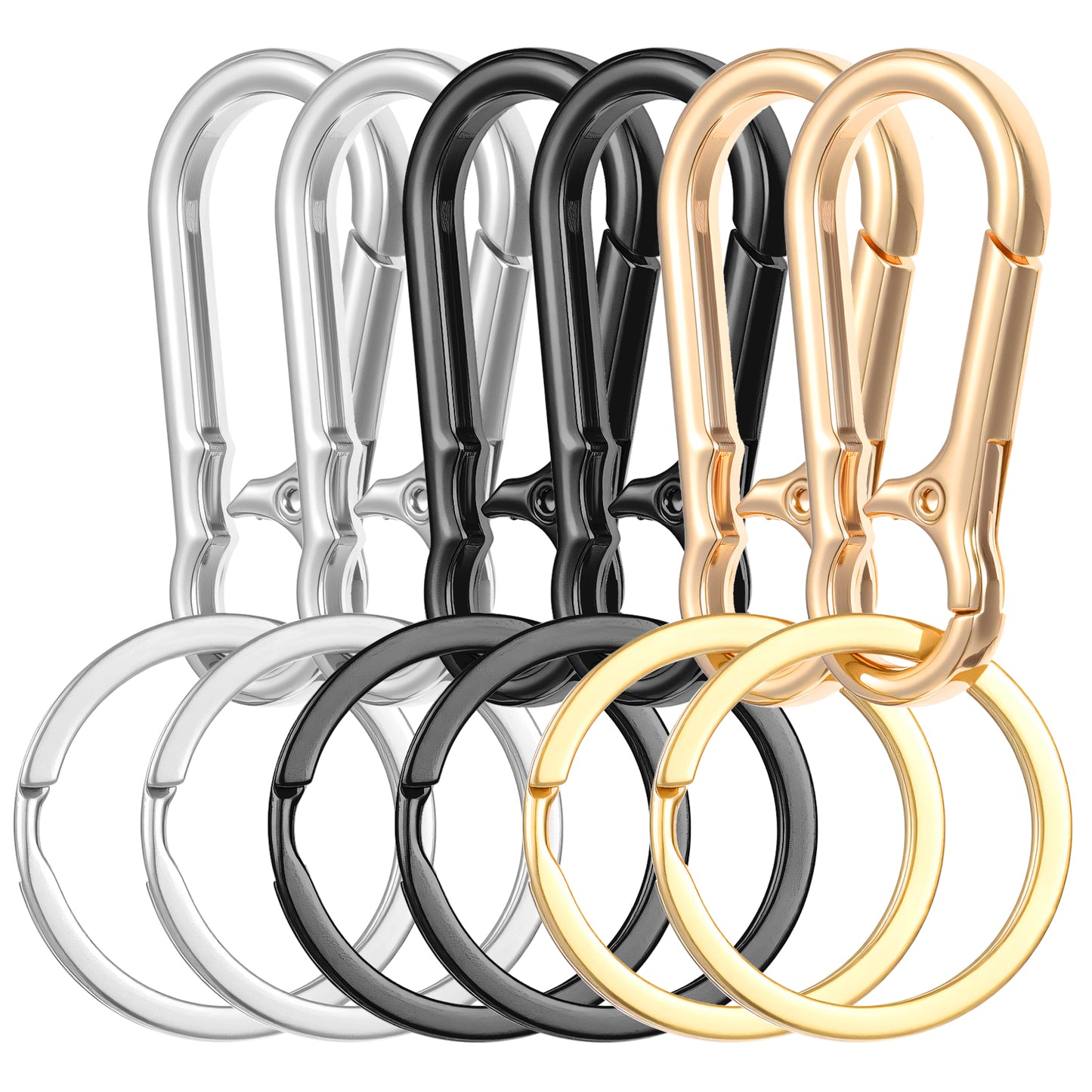 TIESOME 6Pcs Metal Keychain Carabiner Clip, Stainless Steel Heavy Duty Key Chain, Keyring Key Ring Chain Clips Hook Holder Key Organizer for Men Women