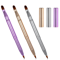 TIESOME 3 Pack Retractable Lip Brush, Double-Ended Lip Brush with Cap, Travel Friendly Lips Brushs Applicator for Lipstick & Lips Gloss, Easy Clean Portable Lipstick Brushs (Gold, Silver, and Pink)