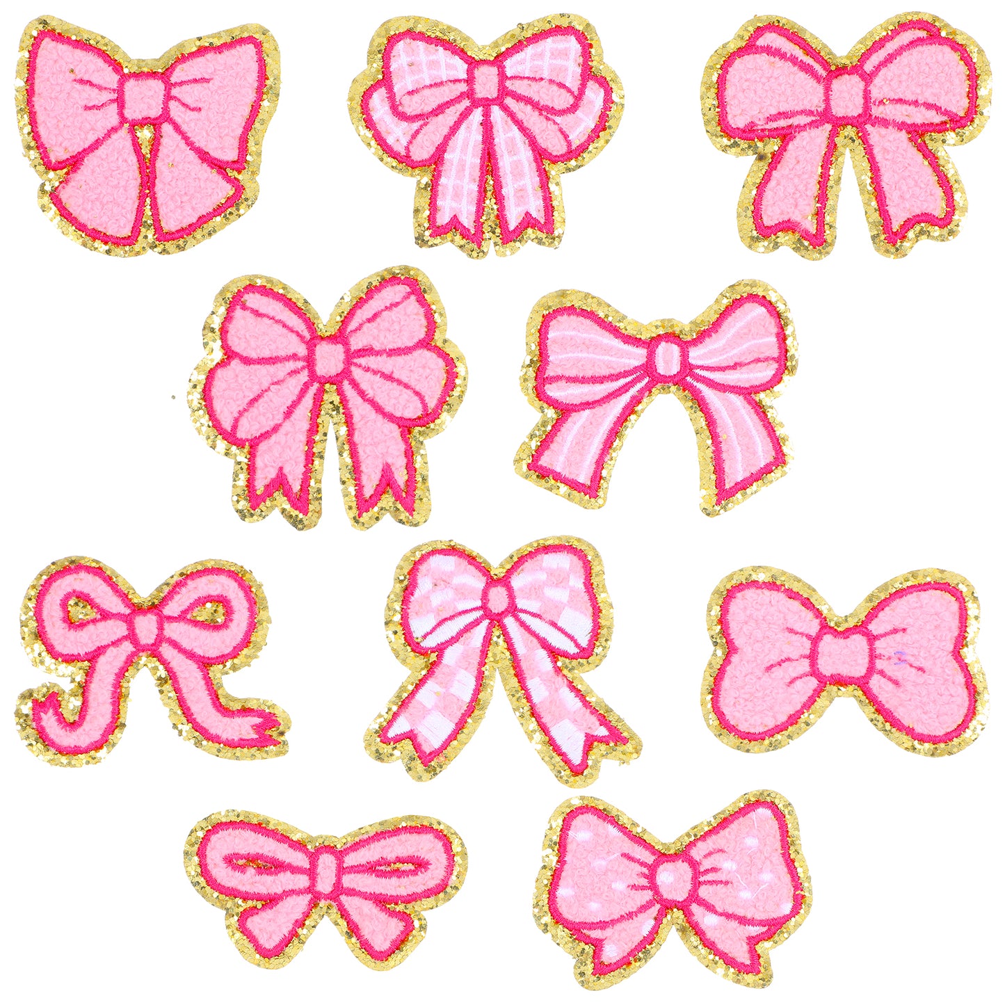 MBAIYO 10-Pack Bow Chenille Iron on Patches, Pink Bowknot Repair Patches Sewing On Iron-on Embroidered Applique DIY Accessory for Women Backpack Hats Clothes Pants Shoes Decor