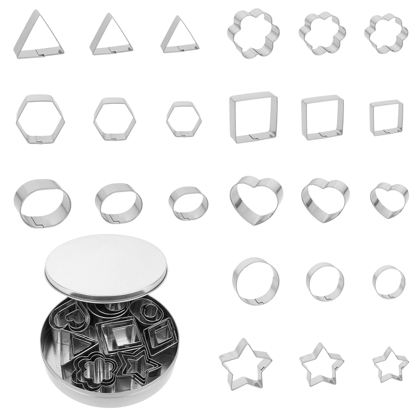 Giantree 30Pcs Mini Cookie Cutter Set with Box, Metal Cookie Cutters, Baking Set, Small Heart Star Flower Round Square Hexagon Oval Diamond Shapes Stainless Steel Veggie Cutters for Biscuit Fruit(24)