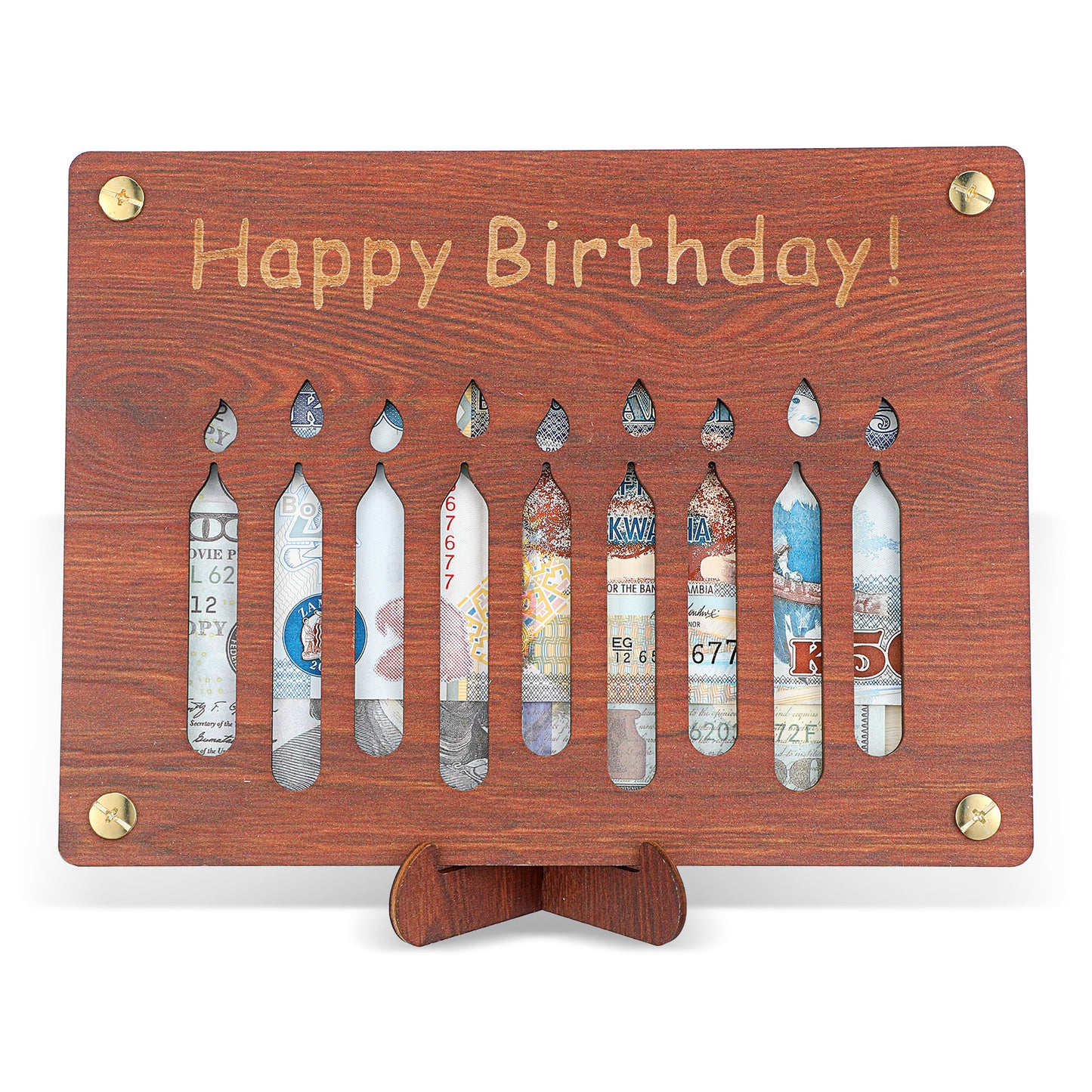 Yuanchu Money Gift Decorative, Wooden Money Gift Happy Birthday Gifts Wooden Money Cards Holder Wish Fulfillment Money Gift Birthday Candles Money Card for Money Gift